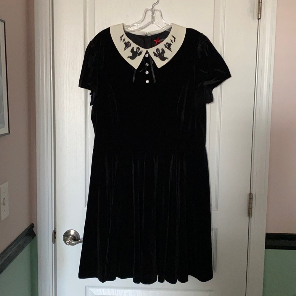 Velvet Hell Bunny Fit and Flare Dress with Embroidered Peter Pan collar